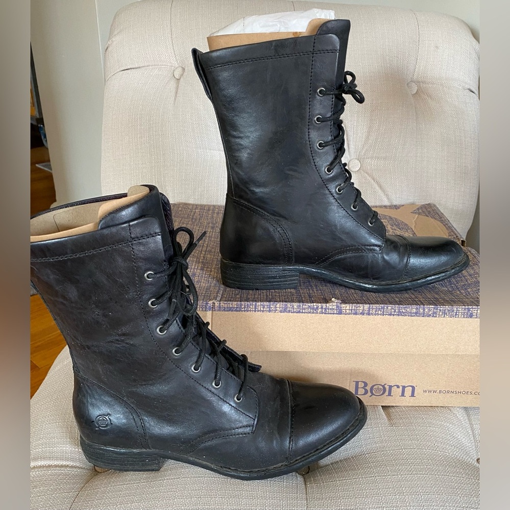 💜Born Black Leather Lace-Up Winter Boots - Picture 2 of 10